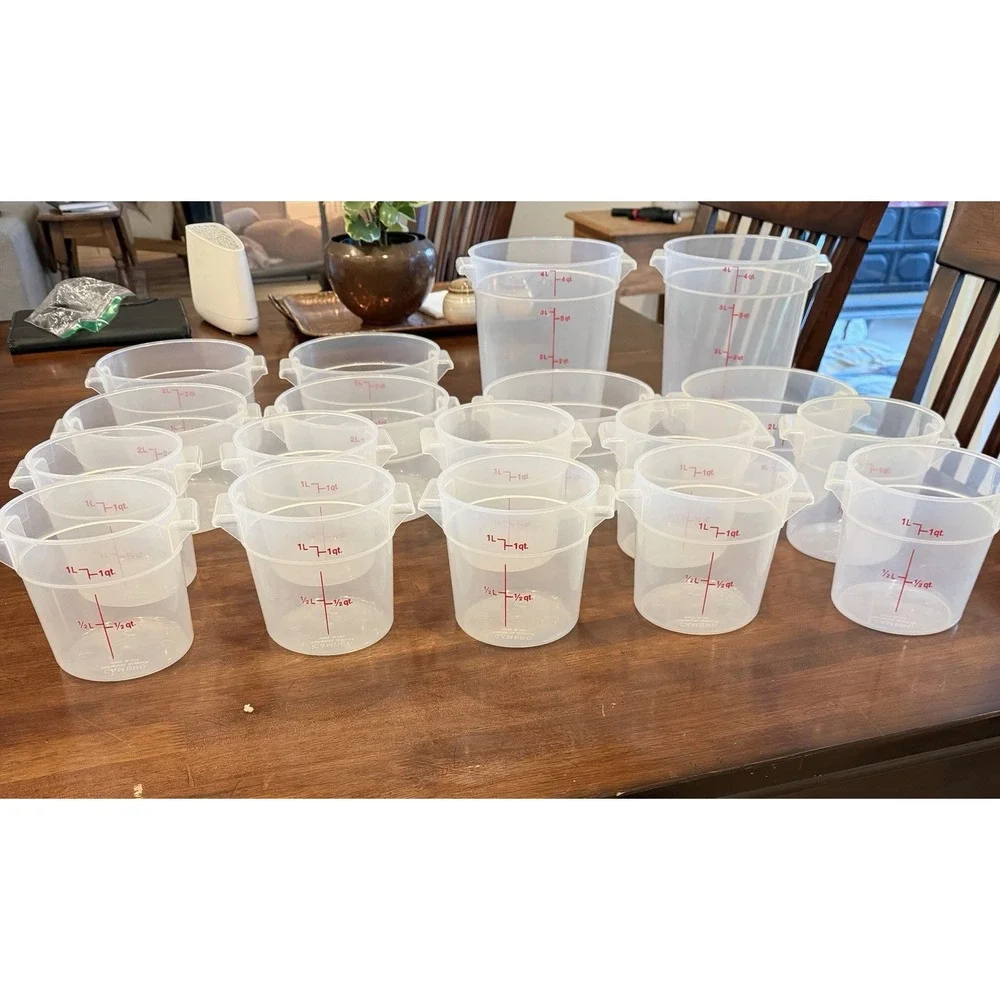 Cambro Food Storage Containers Clear Round Plastic 1, 2 & 4 Qt Lot of 18